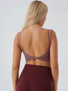 Halara Rose Pink Twist Back Crop Top Double Strap Size L